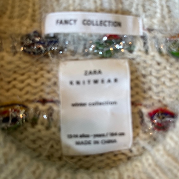 ZARA Size 14/16 Soft Sweater Ecru Rainbow Glitter Metallic Weave Fancy Knit NEW - Picture 11 of 14